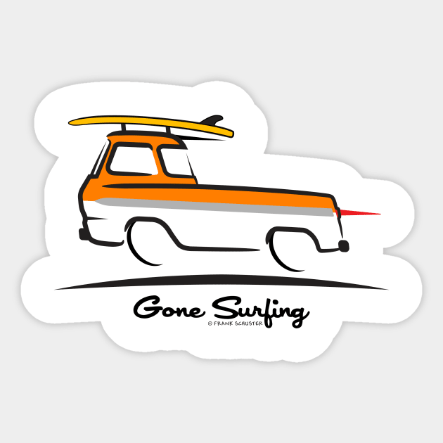 1961 Ford Econoline Pickup Truck Gone Surfing Sticker by PauHanaDesign